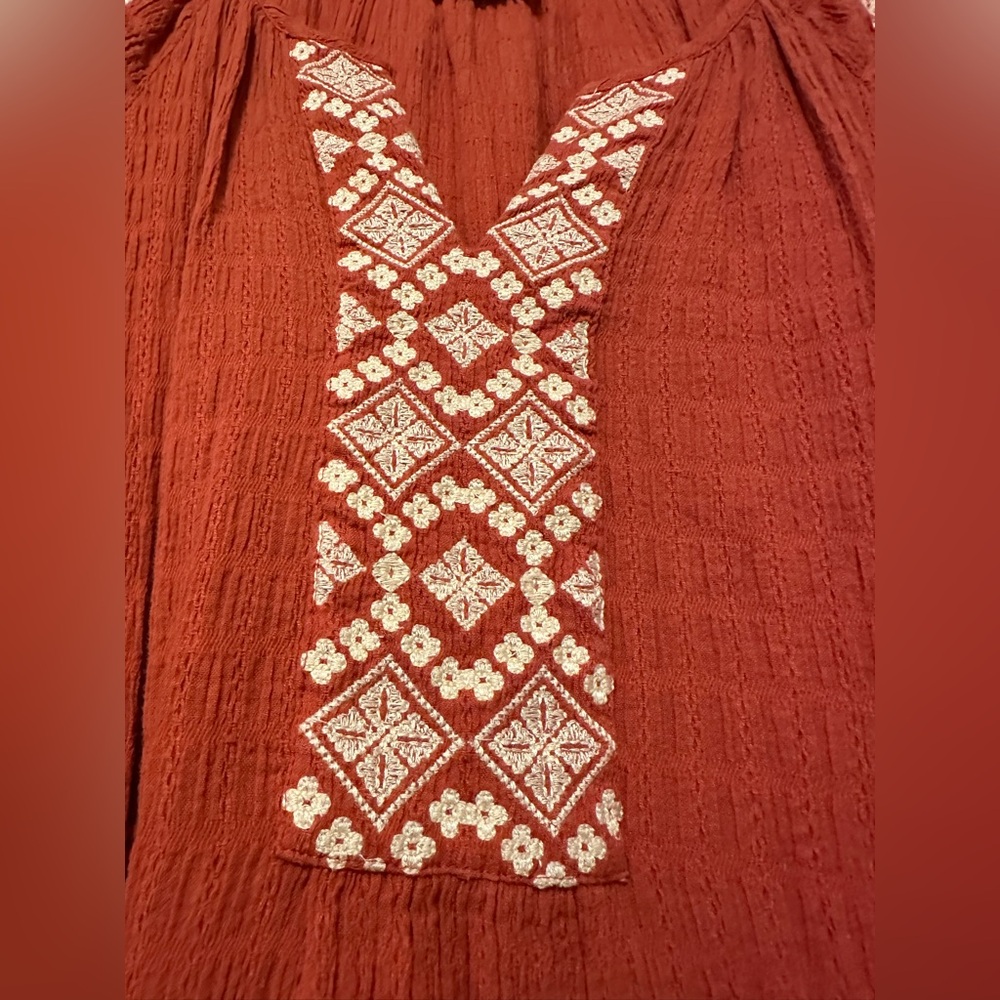 J. Jill Terracotta Embroidered Dress Boho Textured Cotton Shift | Size Small - Picture 6 of 11